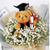 ⁠⁠Baby breath + Graduation bear bouquet with blue wrapper = $80 each